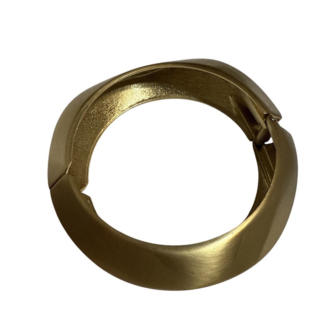 Chunky Metal Matte Gold Color Curved Design Wide Hinge Bangle Bracelet